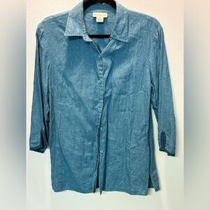 100% Linen Teal Button Down Top SzM